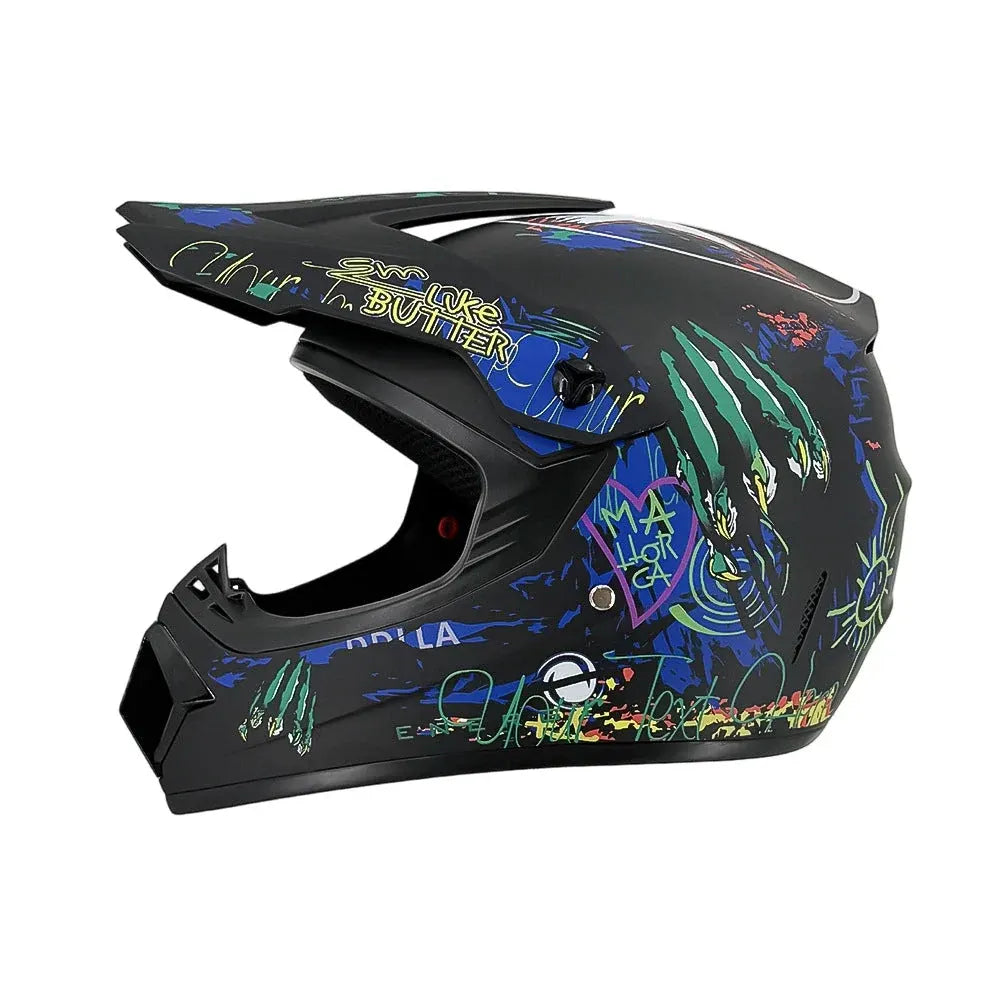 Full-Face Motocross Helmet with Extended Visor and Reinforced Chin Guard