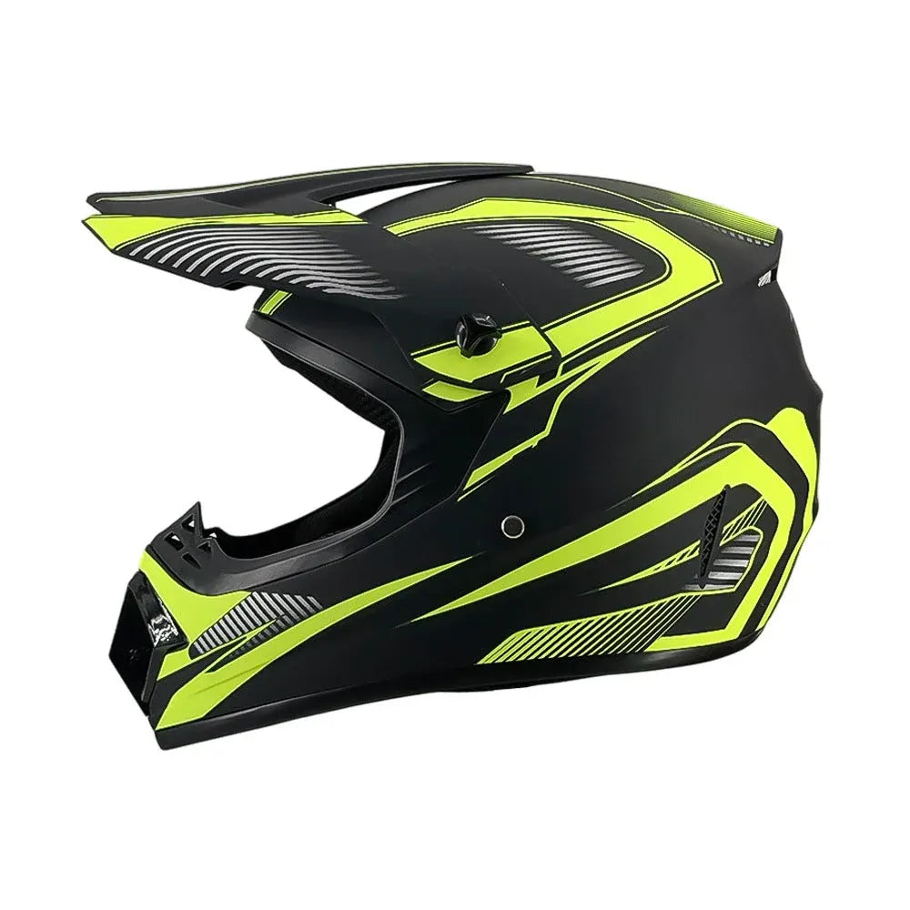Full-Face Motocross Helmet with Extended Visor and Reinforced Chin Guard