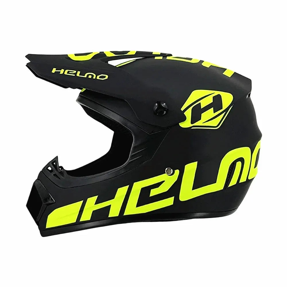 Full-Face Motocross Helmet with Extended Visor and Reinforced Chin Guard