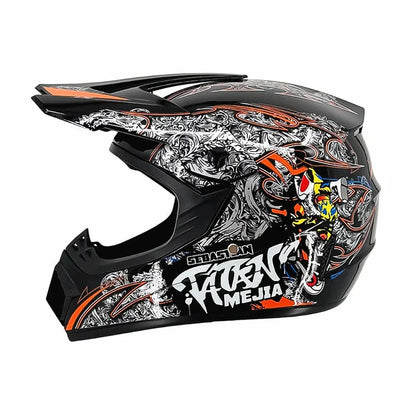 Full-Face Motocross Helmet with Extended Visor and Reinforced Chin Guard