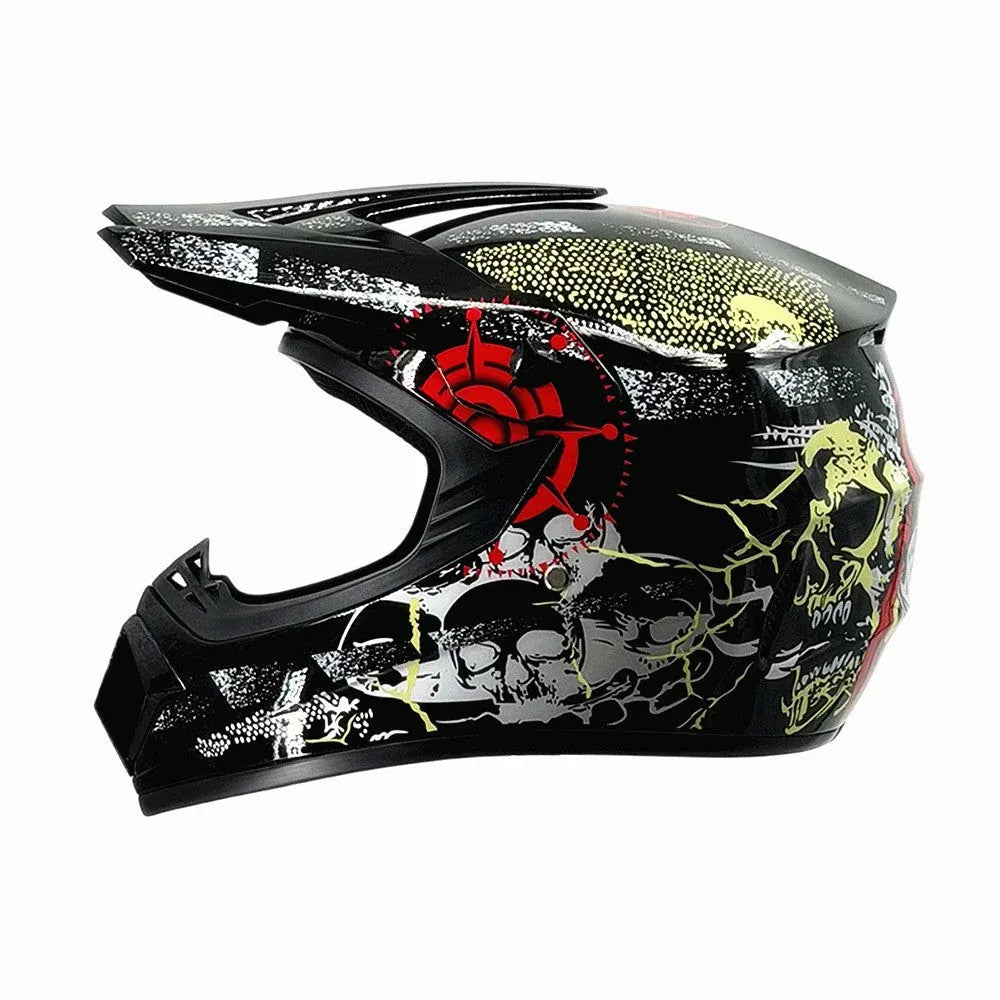 Full-Face Motocross Helmet with Extended Visor and Reinforced Chin Guard