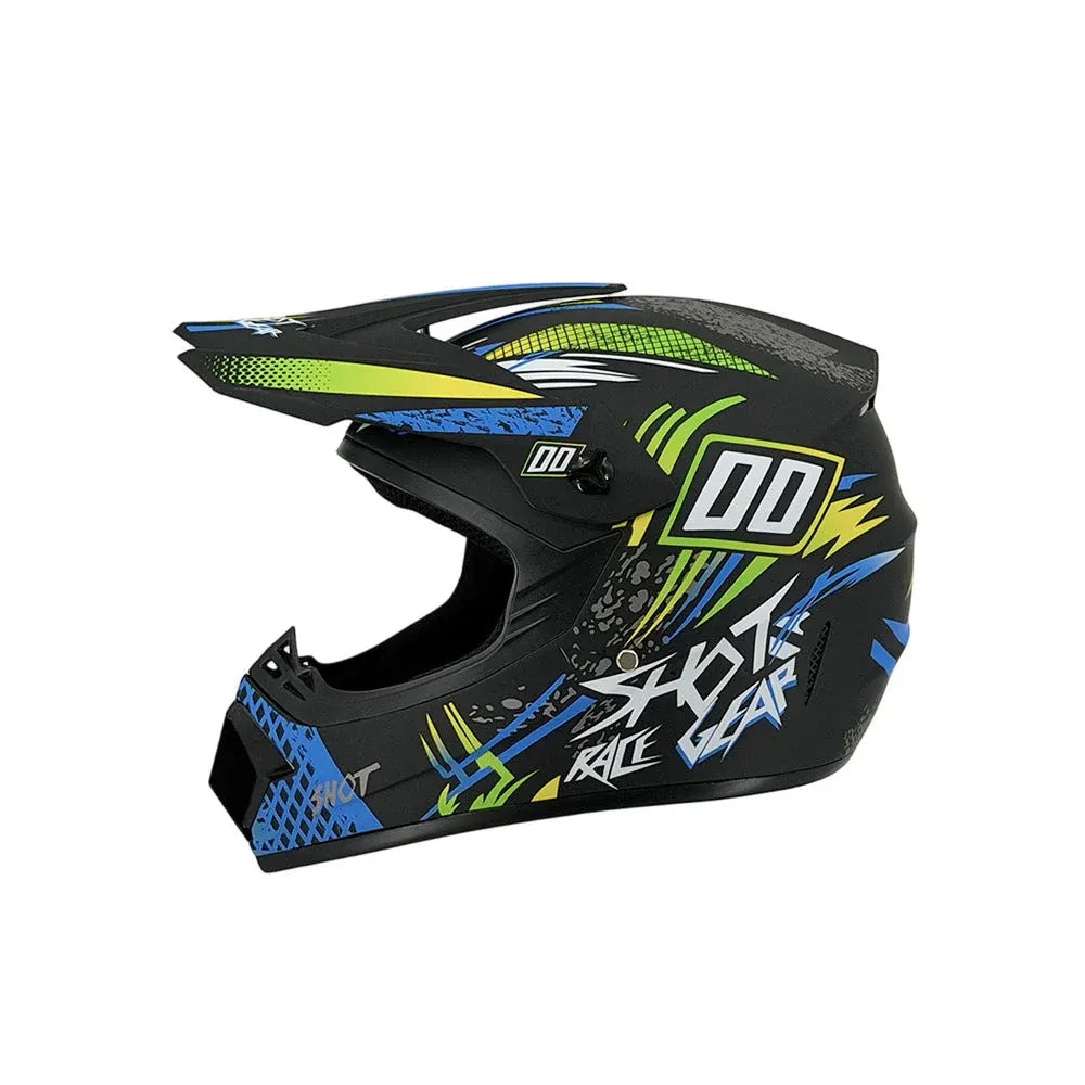 Full-Face Motocross Helmet with Extended Visor and Reinforced Chin Guard