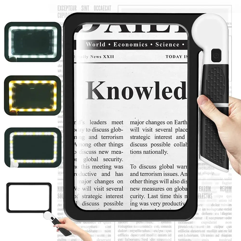 Full-Sided Handheld Magnifier – 5X Magnification, LED Illuminated Magnifier with 3 Modes, Great for Reading Books and for Seniors
