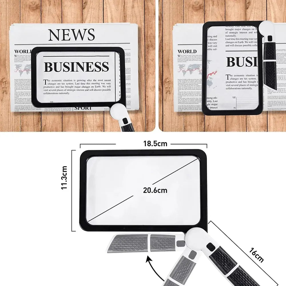 Full-Sided Handheld Magnifier – 5X Magnification, LED Illuminated Magnifier with 3 Modes, Great for Reading Books and for Seniors