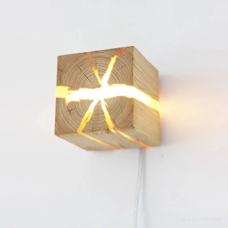 Hand-Carved Solid Wood Resin Wall Sconce Light