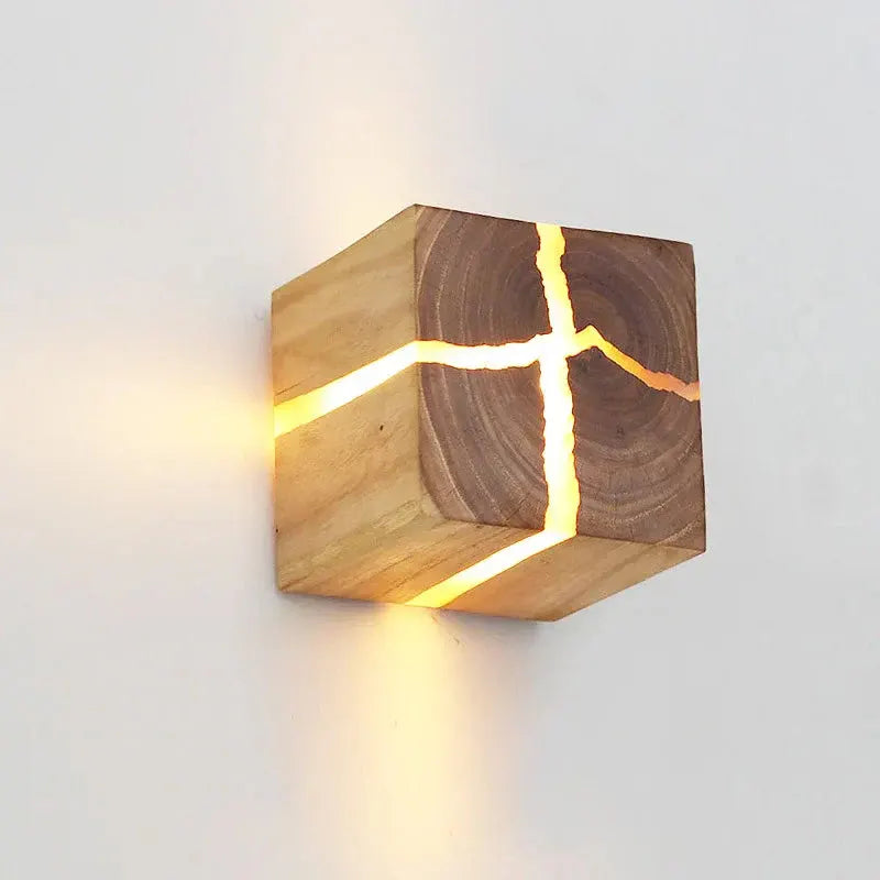 Hand-Carved Solid Wood Resin Wall Sconce Light