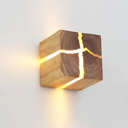 Hand-Carved Solid Wood Resin Wall Sconce Light