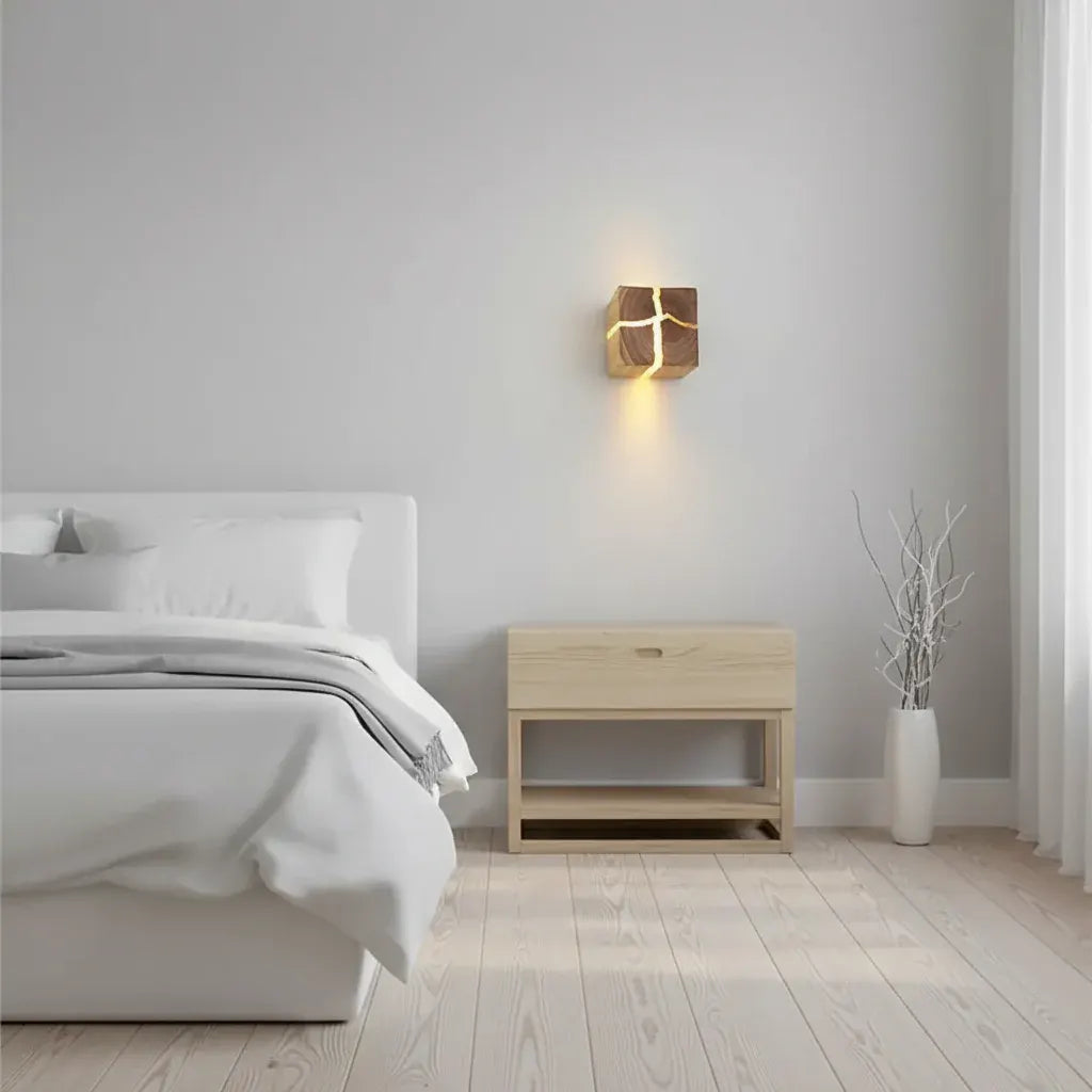 Hand-Carved Solid Wood Resin Wall Sconce Light