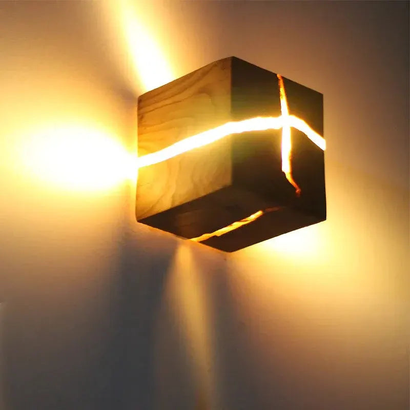 Hand-Carved Solid Wood Resin Wall Sconce Light