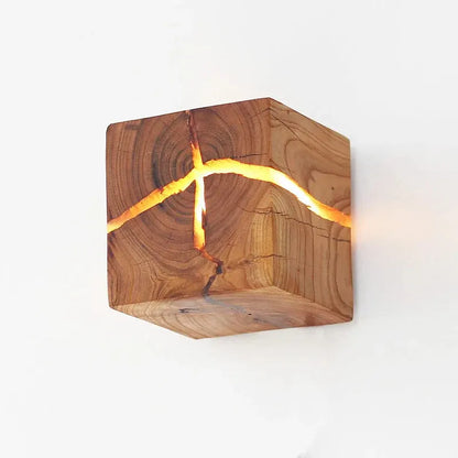Hand-Carved Solid Wood Resin Wall Sconce Light
