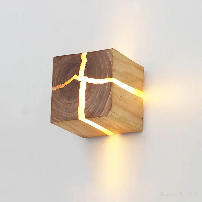 Hand-Carved Solid Wood Resin Wall Sconce Light