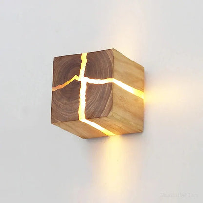Hand-Carved Solid Wood Resin Wall Sconce Light