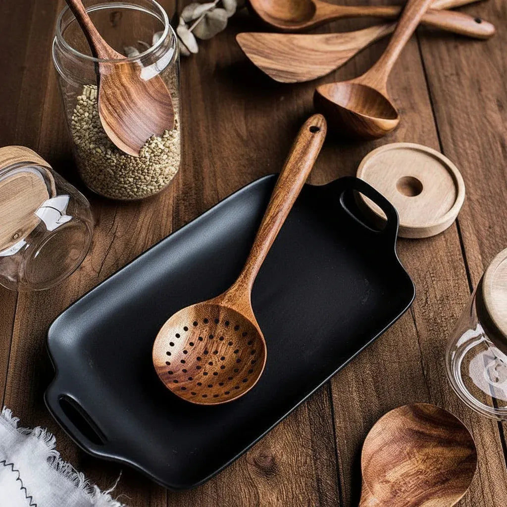 Handmade Wooden Kitchen Utensil Set – Scratch-Free Cooking Tools
