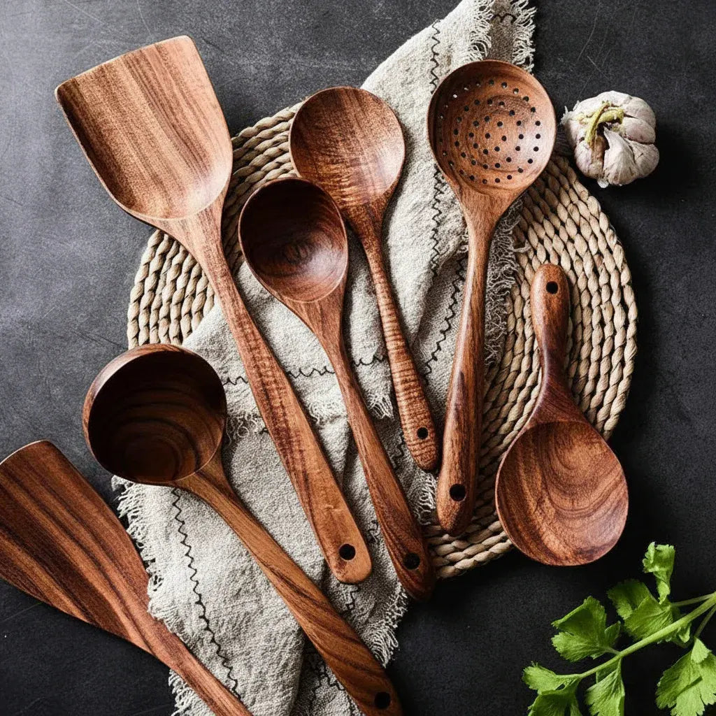Handmade Wooden Kitchen Utensil Set – Scratch-Free Cooking Tools