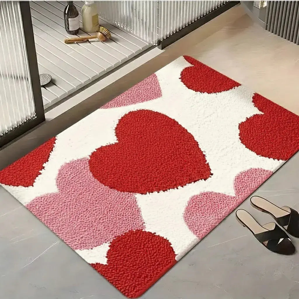 Heart-Pattern Non-Slip Polyester Entryway Floor Mat