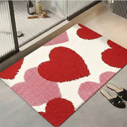 Heart-Pattern Non-Slip Polyester Entryway Floor Mat