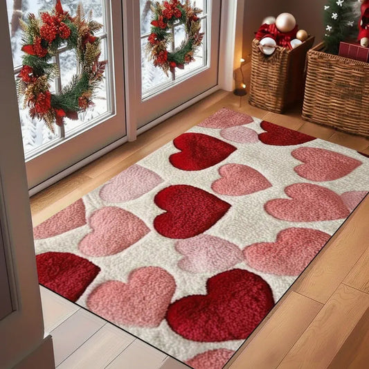Heart-Pattern Non-Slip Polyester Entryway Floor Mat