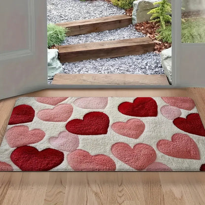 Heart-Pattern Non-Slip Polyester Entryway Floor Mat