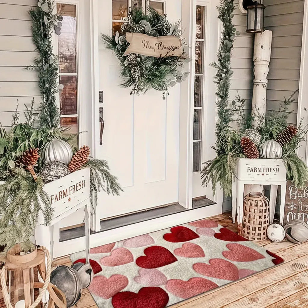 Heart-Pattern Non-Slip Polyester Entryway Floor Mat