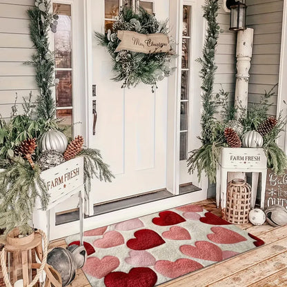 Heart-Pattern Non-Slip Polyester Entryway Floor Mat