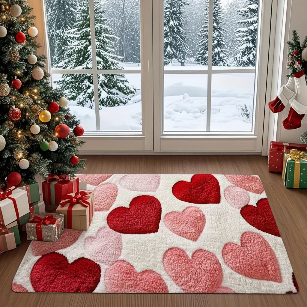 Heart-Pattern Non-Slip Polyester Entryway Floor Mat