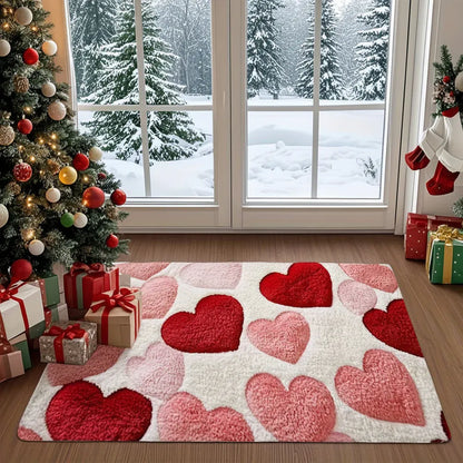 Heart-Pattern Non-Slip Polyester Entryway Floor Mat