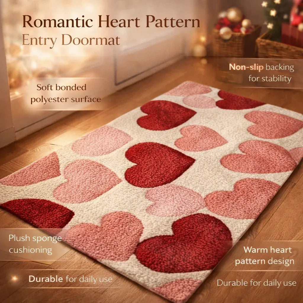Heart-Pattern Non-Slip Polyester Entryway Floor Mat