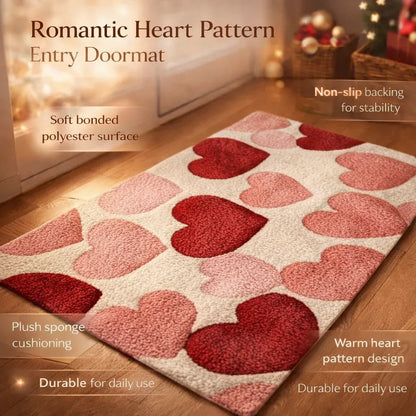 Heart-Pattern Non-Slip Polyester Entryway Floor Mat