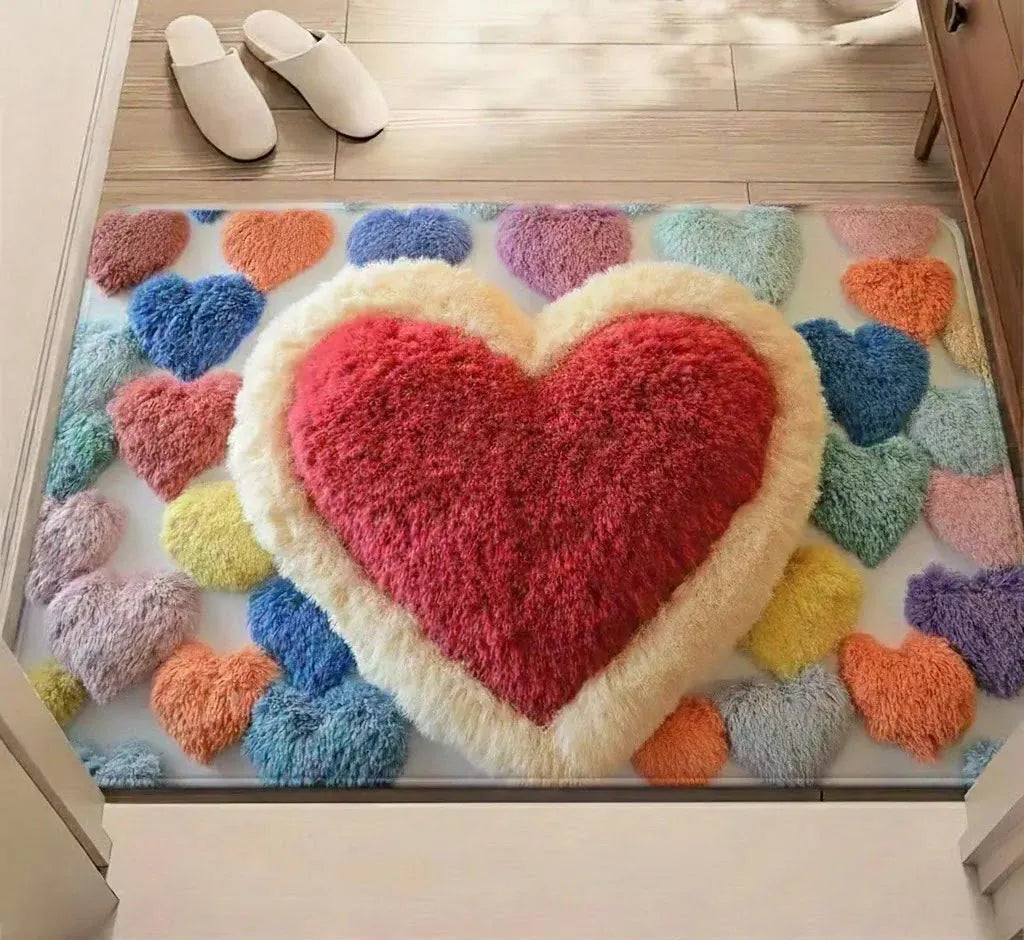 Heart-Pattern Non-Slip Polyester Entryway Floor Mat