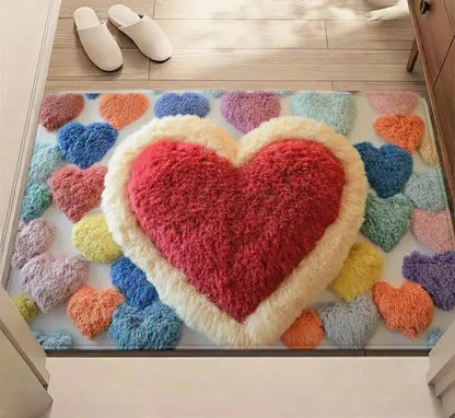 Heart-Pattern Non-Slip Polyester Entryway Floor Mat