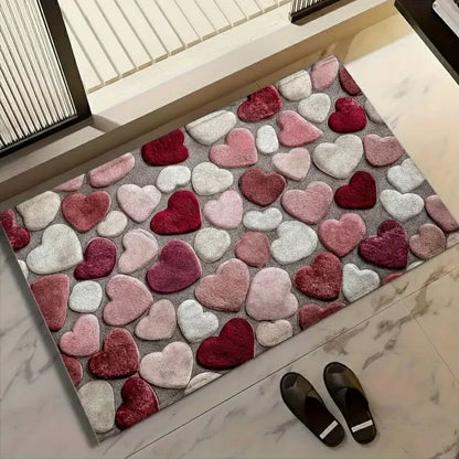 Heart-Pattern Non-Slip Polyester Entryway Floor Mat