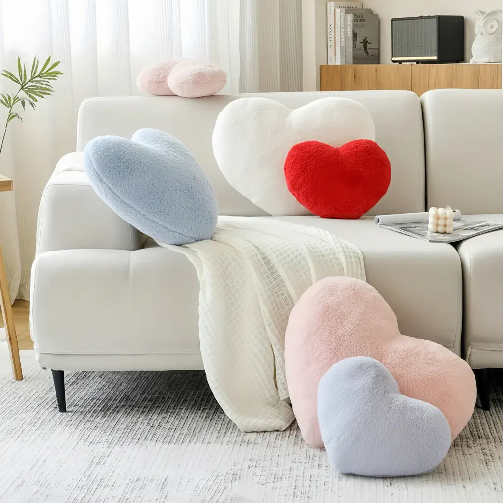 Heart-Shaped Plush Decorative Cushion for Sofa