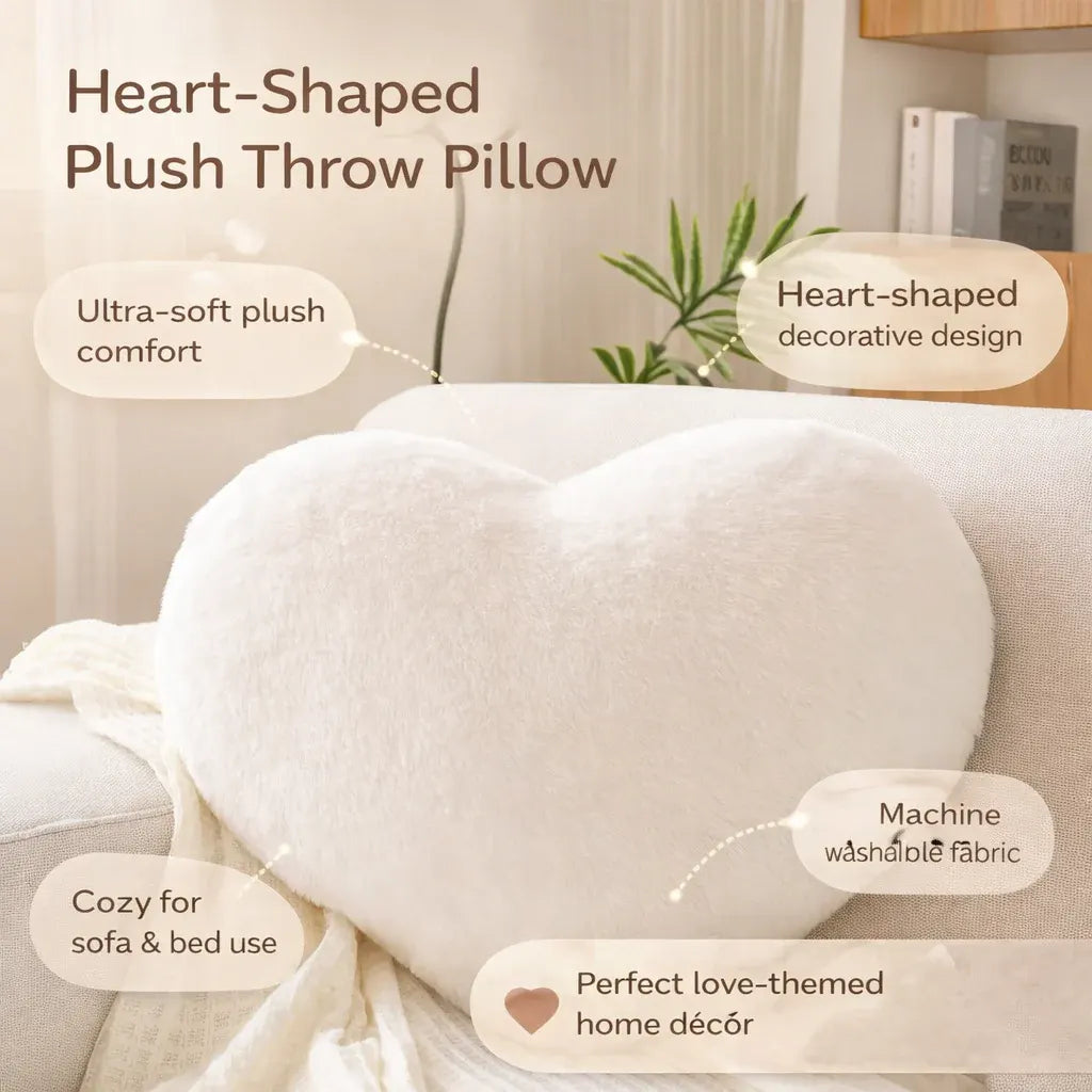 Heart-Shaped Plush Decorative Cushion for Sofa