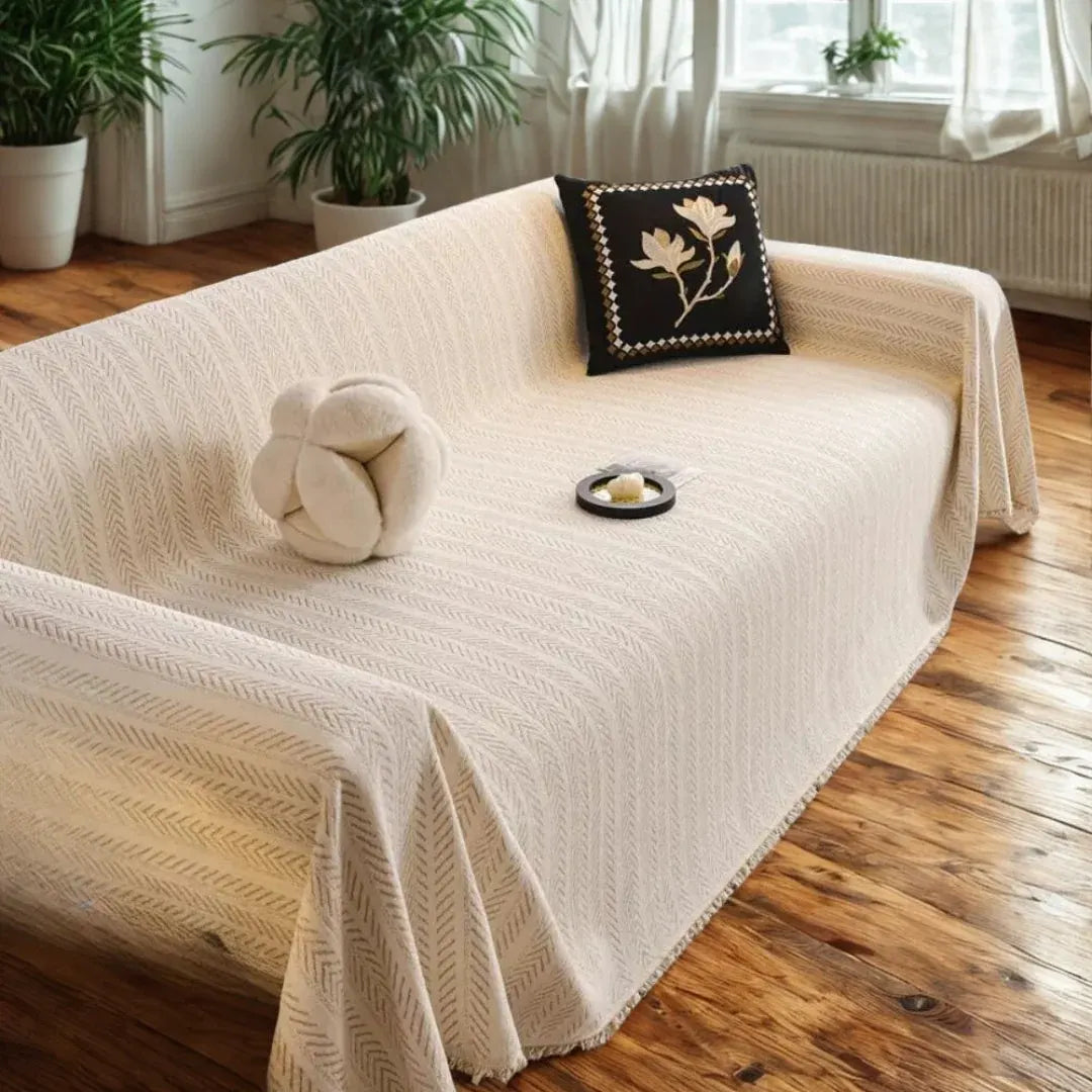 Herringbone Chenille Sofa Cover with Tassels
