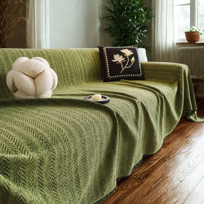 Herringbone Chenille Sofa Cover with Tassels