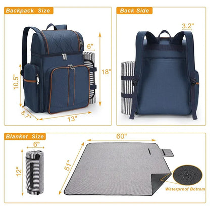 Insulated Picnic Backpack with Dining Set for Outdoor Use
