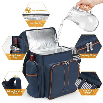 Insulated Picnic Backpack with Dining Set for Outdoor Use