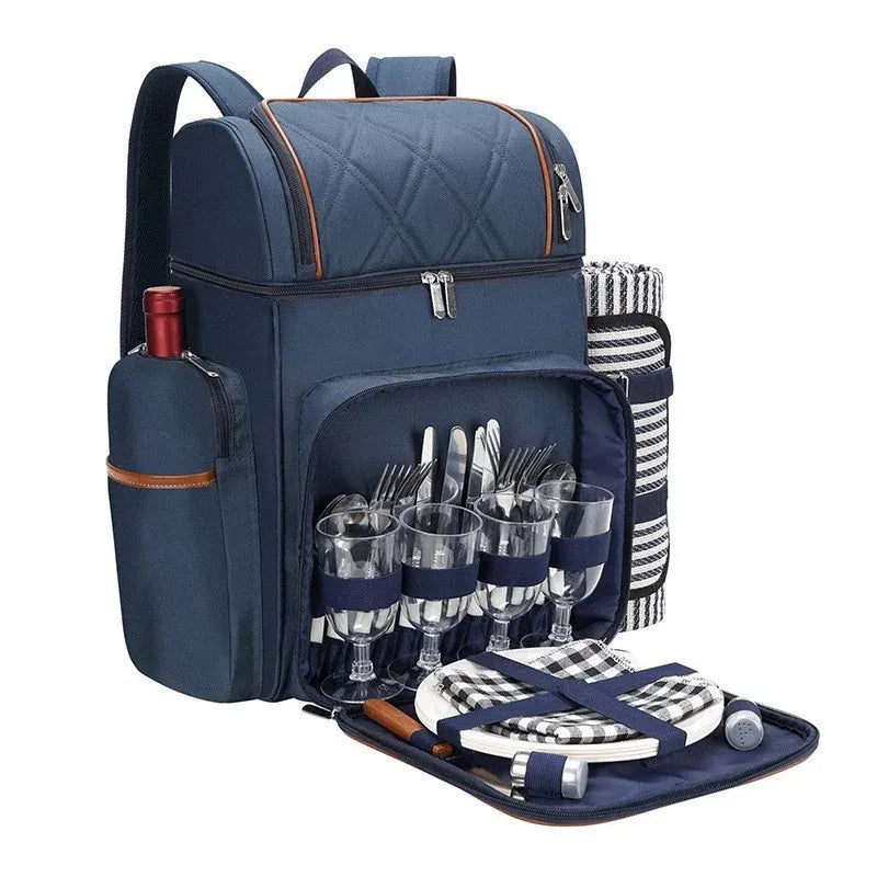 Insulated Picnic Backpack with Dining Set for Outdoor Use