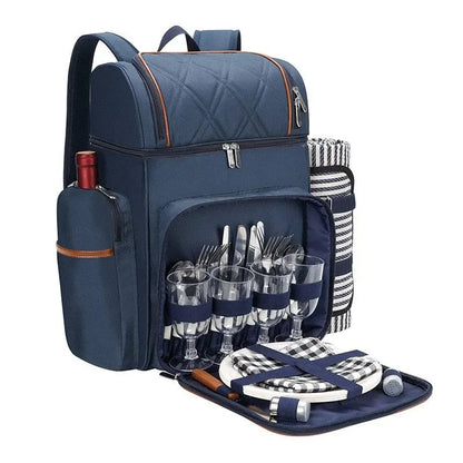 Insulated Picnic Backpack with Dining Set for Outdoor Use