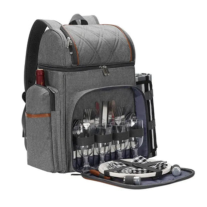Insulated Picnic Backpack with Dining Set for Outdoor Use