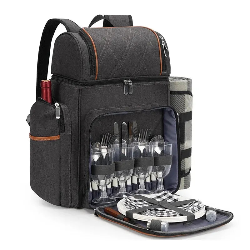 Insulated Picnic Backpack with Dining Set for Outdoor Use