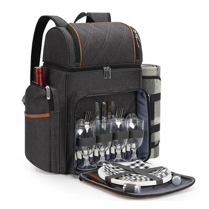 Insulated Picnic Backpack with Dining Set for Outdoor Use