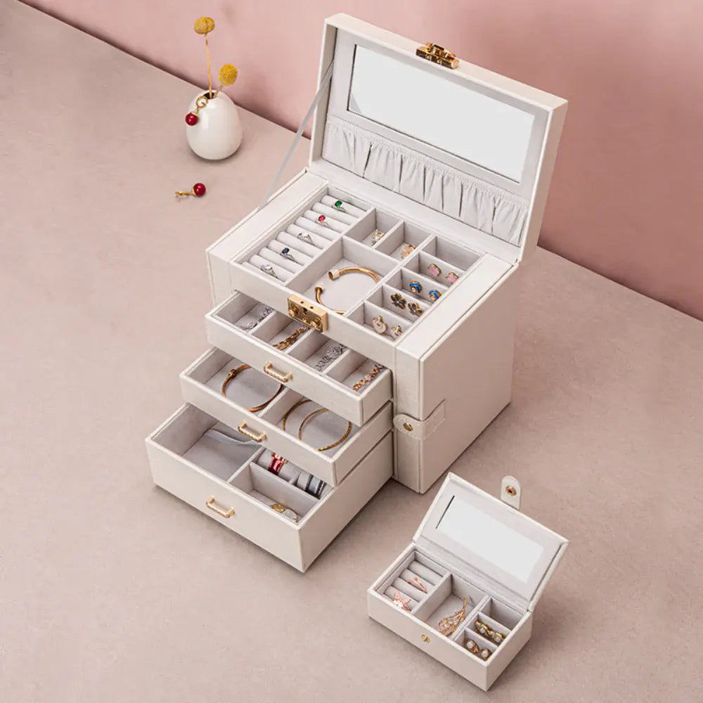 Large Jewelry Storage Box with Drawers - Mother's Day Organizer Case