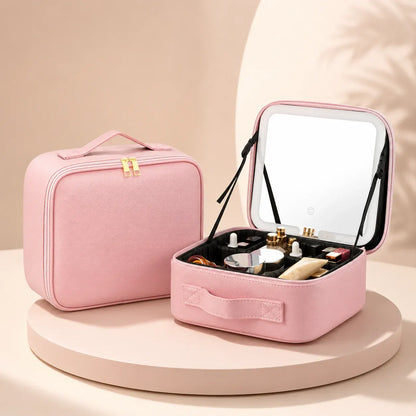 LED Mirror Cosmetic Organizer Portable Travel Makeup Case - Mother's Day Gift