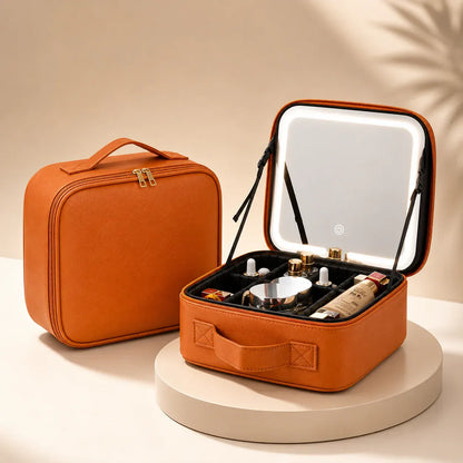 LED Mirror Cosmetic Organizer Portable Travel Makeup Case - Mother's Day Gift