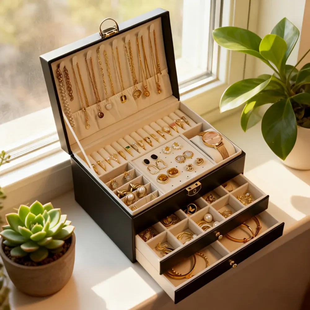 Lockable Jewelry Storage Case - Mother's Day Gift Organizer Box