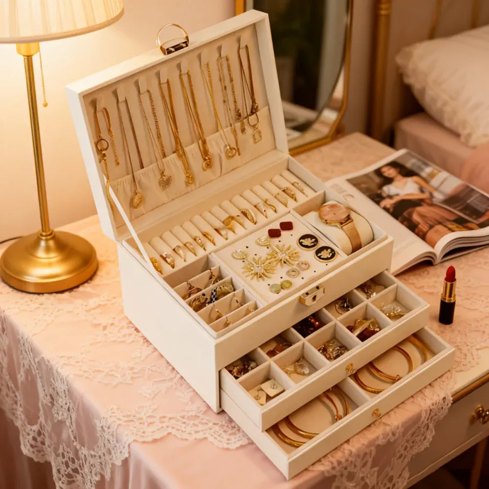 Lockable Jewelry Storage Case - Mother's Day Gift Organizer Box