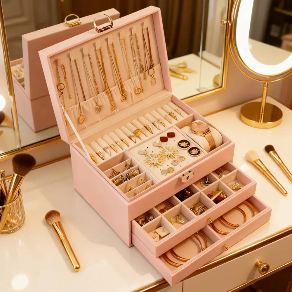 Lockable Jewelry Storage Case - Mother's Day Gift Organizer Box