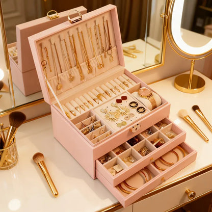 Lockable Jewelry Storage Case - Mother's Day Gift Organizer Box