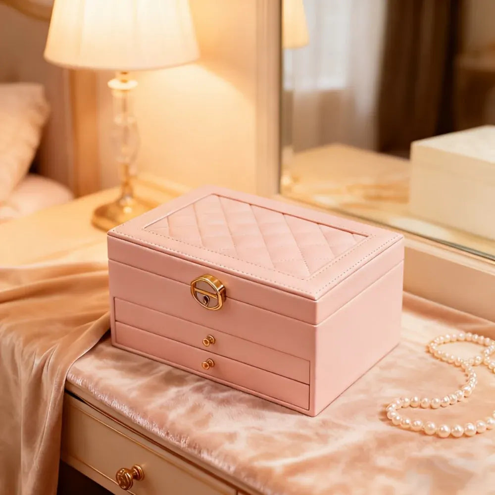 Lockable Jewelry Storage Case - Mother's Day Gift Organizer Box